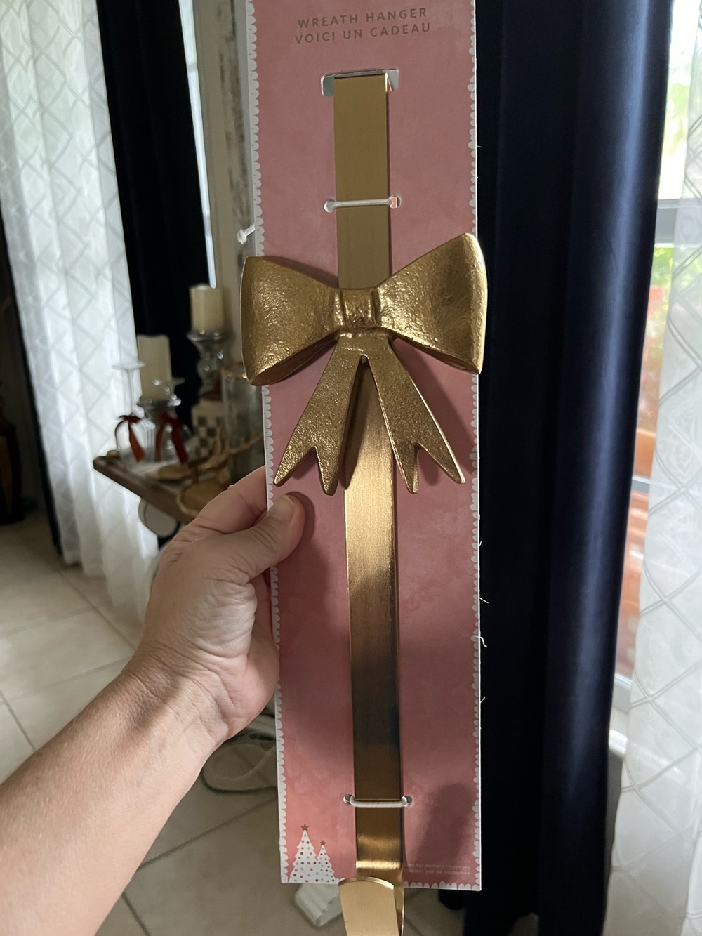Gold Bow Wreath Hanger - Decorative Metal Wreath Hook